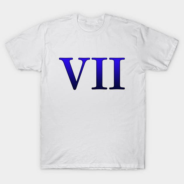 Blue Roman Numeral 7 VII T-Shirt by Numerica